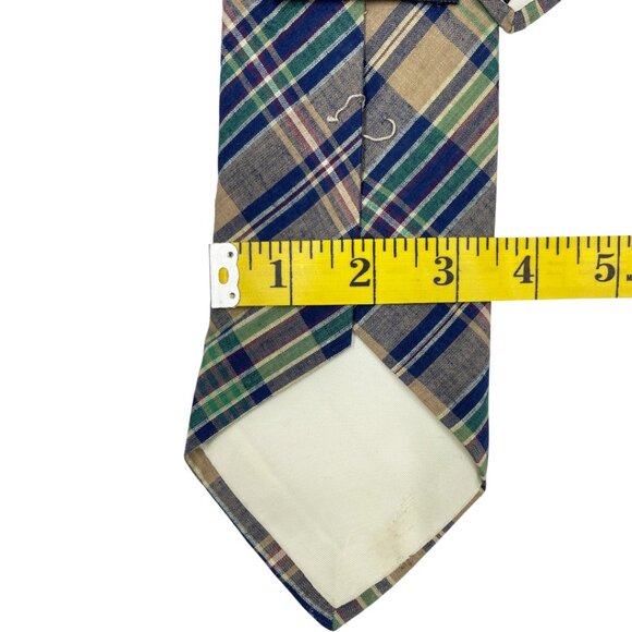 Lands' End Cotton Tie Green Blue Tartan Plaid - Picture 5 of 6
